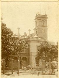 School House building and gates, early 1900's